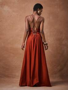 Zivah 2025 Sommer Neue Urlaubs-Rot-Braun Träger Wickel Rückenfreies Träger Damen Maxikleid, Urlaub, Boho, Reise, Party, Tägliche Reise, Abschlussfeier, Flughafen-Outfit, Brunch-Outfit, Nomadischer Retro Stil-A