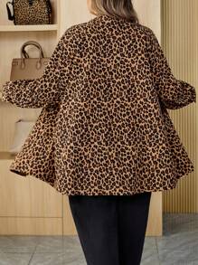 SHEIN CURVE+ Curves 大码/学校服装/返校服装/返校大码女式豹纹字母落肩休闲夹克，秋季豹纹大码大码豹纹夹克动物印花大码夹克大码夹克大码女装秋季服装，冬季，CURVE PLUS - 彩色 - 查看 2