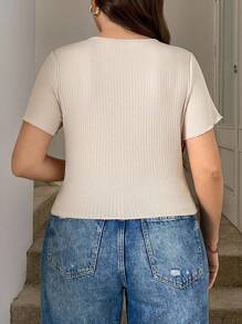 SHEIN LUNE 加大码方领短袖修身休闲 T 恤上衣，多色 4 件套，易于搭配女士教师乡村音乐会学校纯色、办公室警笛风格、日常穿着、通勤、极简主义、日常穿着、通勤极简主义办公室老款上衣 - 彩色 - 查看 3