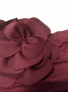 Rafferiza 女士优雅花卉 3D 印花连体裤 - 酒紅色 - 查看 8