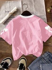 SHEIN Leap Crew 青少年女孩休闲宽松大码针织T恤，适合夏季 - 彩色 - 查看 2