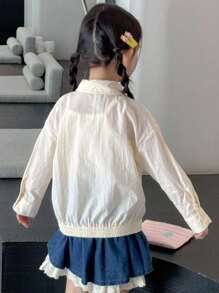 Dazy Kids 女童荷叶边宽松休闲长袖外套 - 杏色 - 查看 2