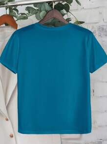 EMERY ROSE 大码休闲短袖T恤，带英文字母印花，比风暴更强大，图案T恤，女式上衣 - 水鴨藍 - 查看 2