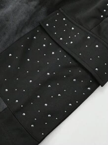 ROMWE MEN Street Life 男士街头风格美式印花装饰工装口袋短裤 - 黑色 - 查看 5