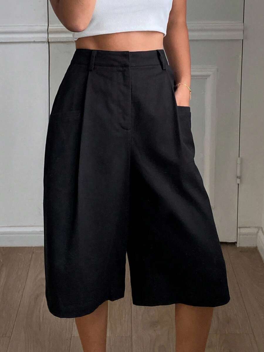 DAZY Women's Solid Color Loose Waistband Drawstring Casual Street Wear Bermuda Shorts