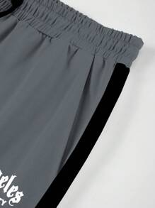 Manfinity Roughcore Men's Letter Print Short Sleeve T-Shirt And Shorts Set Men Two Pieces Set Men Two Pieces Short Sets Men 2 Pieces Short Set