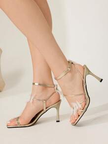 CUCCOO SZL Sandalias de tacón alto de mujer con diseño de mariposa de punta puntiaguda - Dorado - Ver 7