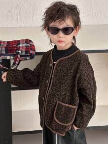 DAZY Toddler Boys' Loose Fit Casual Leopard Print Jacket, Autumn