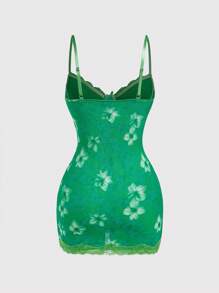 Amplova 蕾丝杯细节热带花卉网眼紧身迷你连衣裙 - 綠色 - 查看 2