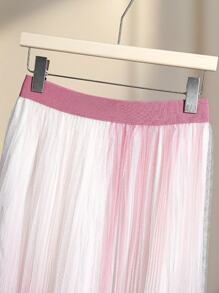 SHEIN Elegant Ombre Tulle Pleated Skirt, Summer, Fall
