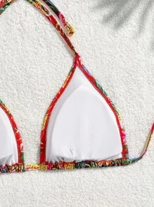Swim Vcay Plus Size Halter Neck 3-Triangle Bikini Top For Summer Beach Vacation - Multicolor - View 4