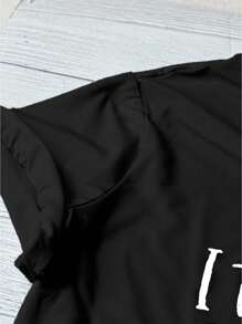 Calvaya Áo thun tay ngắn in khẩu hiệu tối giản thường ngày cỡ lớn cho nữ - màu đen - Xem 4