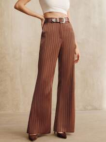 Anewsta New Women Casual Retro Modern Commuter Fashionable Striped Straight Leg Pants - Brown - View 3