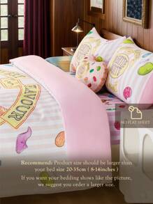 HARRY POTTER X SHEIN 3pcs Bedding Set, Jelly Bean Print Pattern, Pink Duvet Cover, Comfortable Soft Warm Washable, Suitable For Twin/Full/Queen/King Size Bed, Dorm/Home,Christmas