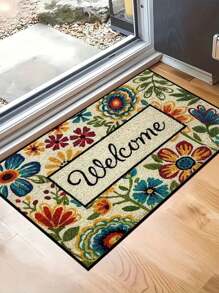 SHEIN (19.68*31.49in/15.74*23.62in) Floral Pattern Welcome Doormat - Non-Slip, Waterproof & Machine Washable Polyester Rug For High Traffic Areas, Indoor/Outdoor Decor - Perfect New Year Celebrations