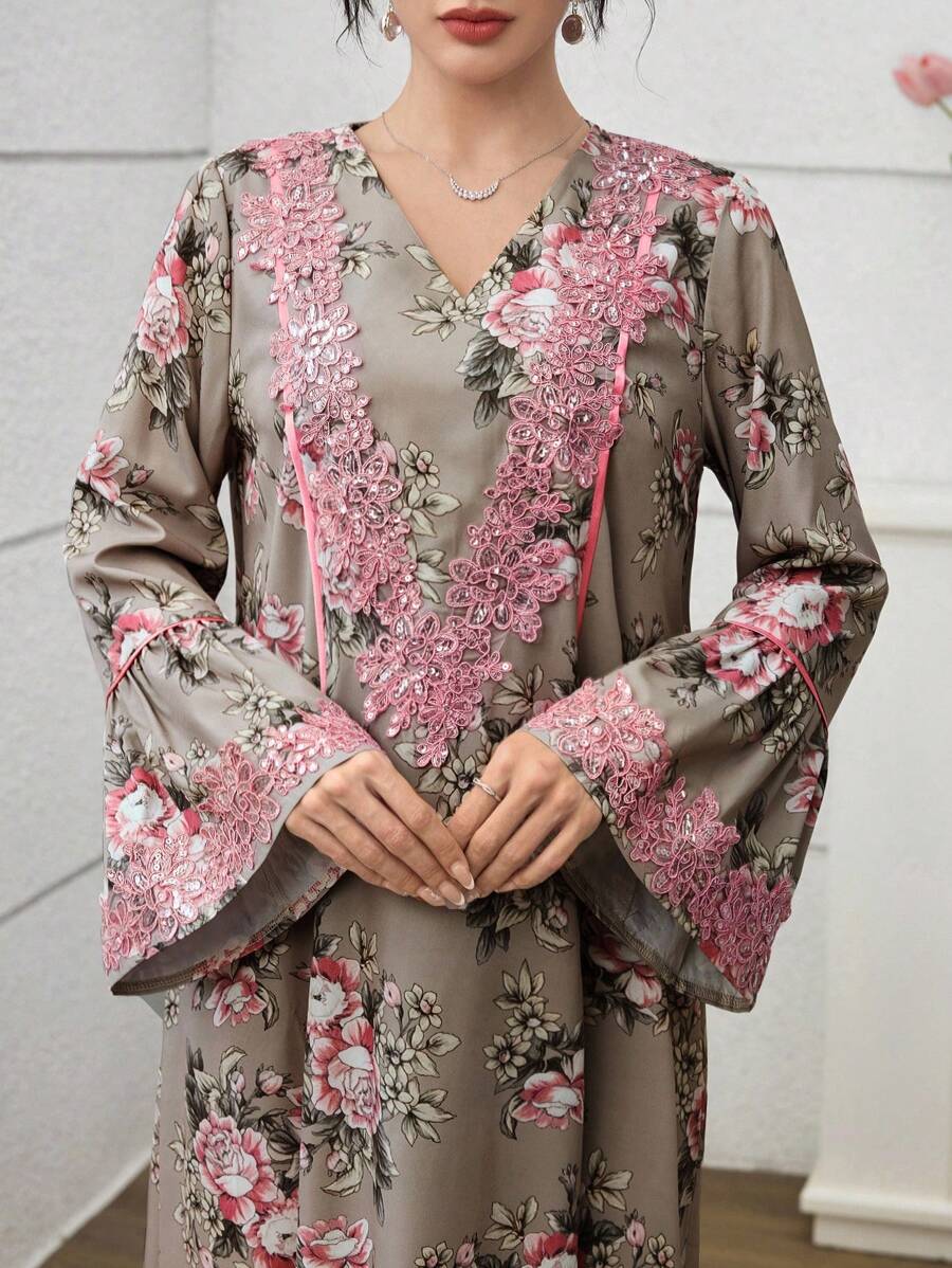 SHEIN Najma Vestido holgado de moda joven para mujer con parches de encaje estilo romántico francés