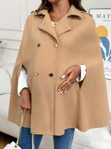 SHEIN Chaqueta regular con cuello de solapa y estilo de capa de doble botonadura de unicolor para maternidad