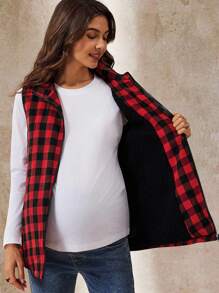Boho Mama Maternity Plaid Zipper Front Sleeveless 3-In-1 Jacket  Fall Clothes Boho Maternity Fall Winter Clothes - Red - View 6