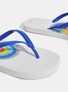 Women's Flip Flops, Comfortable Lightweight Soft Bottom Non-Slip Breathable Outdoor Casual Fashion Beach Sandals, Cute Rainbow Design