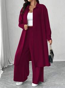 Calvaya 1 Bộ đồ dài tay dài cổ xếp ly cỡ lớn & quần ống đứng rộng rãi, trang phục thường ngày cho công việc hoặc đi chơi Bộ đồ hai mảnh cho nữ cỡ lớn Bộ đồ mặc nhà 2 món Bộ đồ quần hai mảnh cho nữ Bộ đồ quần hai mảnh cho nữ Bộ đồ thường ngày 2 món cho nữ cỡ lớn Bộ đồ quần cỡ lớn - Màu Đỏ Sâu - Xem 4
