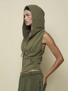 COUREZ 无袖连帽衫上衣 / Y2K 度假穿搭 女装 夏季外出穿搭 可爱 - 綠色 - 查看 5