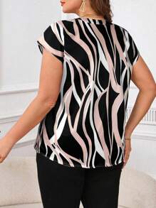 SHEIN Clasi Áo cánh tay ngắn họa tiết hình học thời trang cỡ lớn cho nữ - Bụi tím - Xem 2