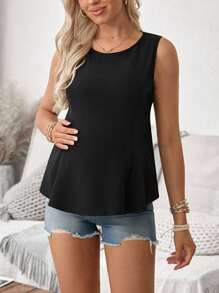 SHEIN 独特蝴蝶结设计的无袖黑色孕妇上衣 - 黑色 - 查看 4