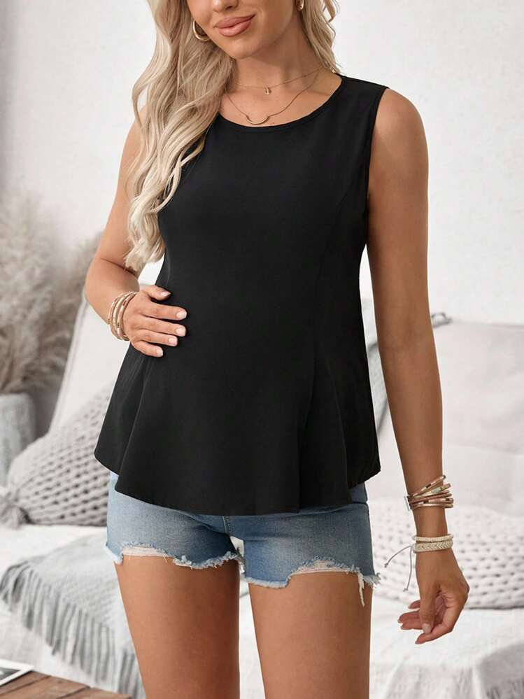 SHEIN 独特蝴蝶结设计的无袖黑色孕妇上衣 - 黑色 - 查看 4