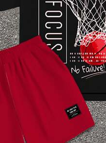 SHEIN Leap Crew Bộ 2 áo thun tay ngắn cổ tròn họa tiết bóng rổ đơn giản cho bé trai tuổi teen, trang phục mùa hè - Màu Đỏ Sâu - Xem 4