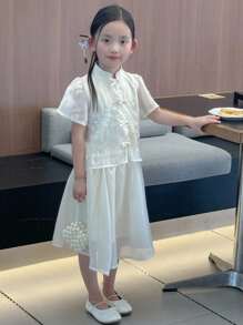 Dazy Kids 2pcs Young Girl Summer Chinese Style Casual Chic Blouse Outfit Set