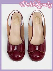 Dola Lovely Bombas de tacón grueso con punta redonda y aplicaciones de mariposa con rhinestones para mujer, adecuadas para Halloween y Navidad - Burdeos - Ver 9