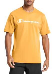 Champion Áo thun nam cổ tròn tay ngắn in chữ mùa hè thường ngày - trái cam - Xem 1