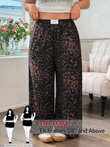 SHEIN PETITE CURVE Plus Size Leopard Print Casual Pants Fall - Brown - View 7