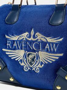 HARRY POTTER X SHEIN Letter Embroidery Fashion Elegant Blue Velvet Top Handle Bag - Blue - View 5