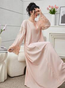 Yasmyna 优雅奢华精工拼布宽松年轻女士时尚高端连衣裙 - 粉色 - 查看 3