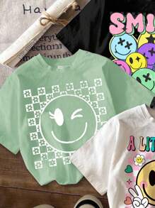 3pcs Young Girl Simple Cartoon Pattern Casual T-Shirts, Suitable For Summer Cute Graphic Tees Cute T Shirts Teen Kawaii Clothes Cute Shirts Girls, School, Campus, College - Multicolor - View 4