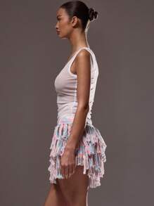 SHEIN x Eduarda Gutierrez MUSERA 贝壳海星亮片细节吊带背心，适合节日、假日、度假、可爱优雅的伊比沙岛外出上衣，优雅春夏款 - 白色 - 查看 4