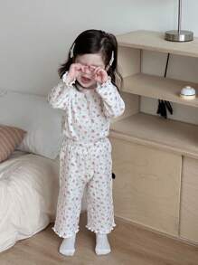 Dazy Kids Baby Girl Ditsy Floral Frill Trim Sleeve Top And Pants Pajama Set,Toddler Fall Clothes