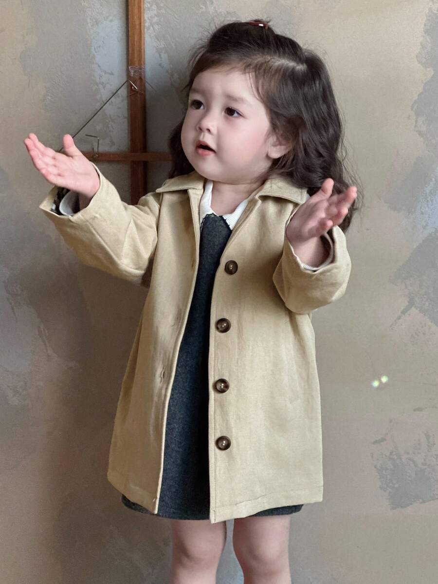 Dazy Kids 女婴格子纯色休闲长款风衣，百搭，幼儿秋季服装