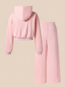 Casuvi Kids 2pcs/Set Teen Girls Zip-Up Hoodie Sweatshirt And Casual Loose Sports Long Pants Suit Fall Winter