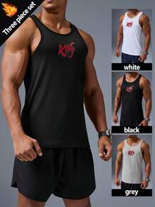 Manfinity Sport Corelite 3 件套男士纯色圆领休闲运动背心健身上衣背心套装基本款 T 恤篮球运动服男士连帽衫