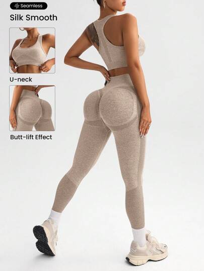 Easithlete Women Solid Crew Neck Sleeveless Top And Elastic Waist Loose Pants Sports Suit Workout Women Sets