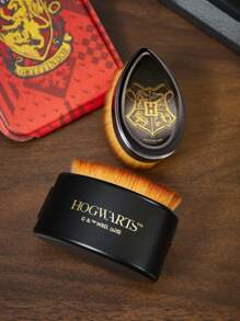 HARRY POTTER X SHEIN 1pc Logo Printed Gold Foil Blush Brush, Curved Bristles Won't Clump, Quick Application, Lightweight Makeup, Easy Storage, Dust-Proof, Portable - Black - View 2