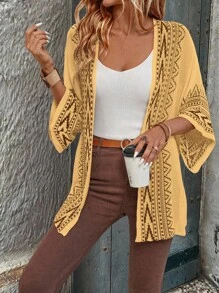 SHEIN LUNE Damen Boho-Stil Geometrisches Muster Dolman Ärmel Locker Dünner Cardigan