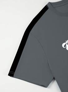 Manfinity Roughcore Men's Letter Print Short Sleeve T-Shirt And Shorts Set Men Two Pieces Set Men Two Pieces Short Sets Men 2 Pieces Short Set