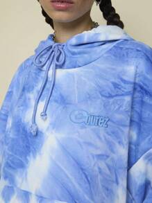 COUREZ 男女通用超大扎染连帽衫 / Y2K 度假穿搭 女装 夏季外出穿搭 可爱度假 - 藍色 - 查看 5