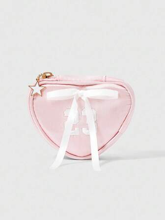 Kawaii Fashionable Pink Embroidered Number Pattern Compact Cosmetic Bag 1398266