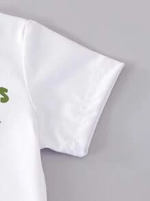 SHEIN Playful Pals 2pcs Young Boys Casual Adorable Cartoon Set, T-Shirt With Surfing Dinosaur & "LET'S ROAR" Print, Shorts Covered In Dinosaur Sketches, Short Sleeve T-Shirt And Shorts Set Suitable For Daily Play, Spring/Summer Casual Outfit - Multicolor - View 6