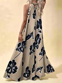 Breezaya Đầm Maxi Chữ A In Hình Toàn Thân Cổ Dài Có Khóa Kim Loại Cho Nữ - Nhiều màu - Xem 2