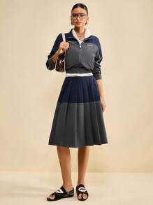 Muvela Chaqueta sofisticada de estilo universitario retro con contraste de color, adecuada para otoño, temporada de vuelta al colegio, salidas diarias, estilo campus, viajes, aeropuerto, deportes vintage, elegante